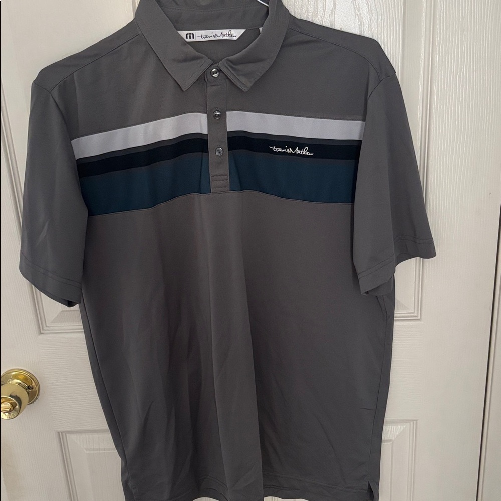 Travis Mathew Gray Polo with Stripes Large for Men